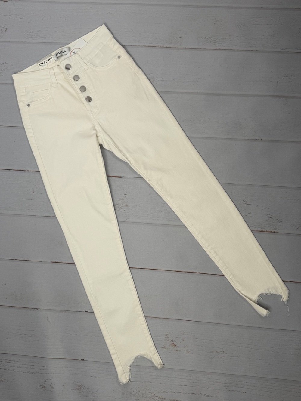 NWT C'Est Toi Mid Rise Ankle Skinny Jeans Ivory Button Fly Size 1